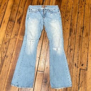 Well worn pair of Abercrombie & Fitch women’s jeans in size 6 Long